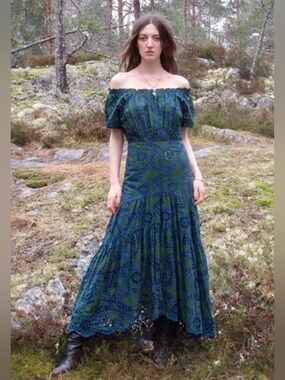 Dixie /Green Eyelet Maxi Dress -Italy -Size L- NWT